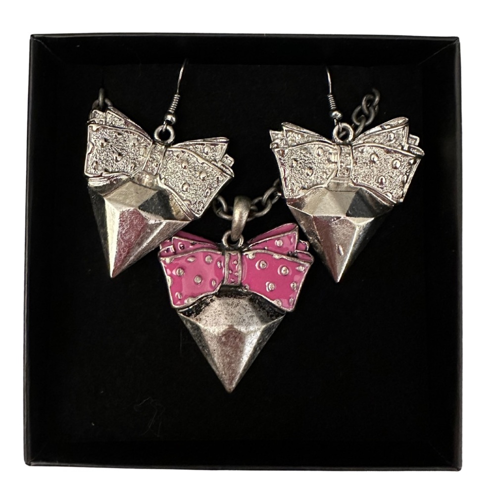 Studded Heart Necklace and Earring Set